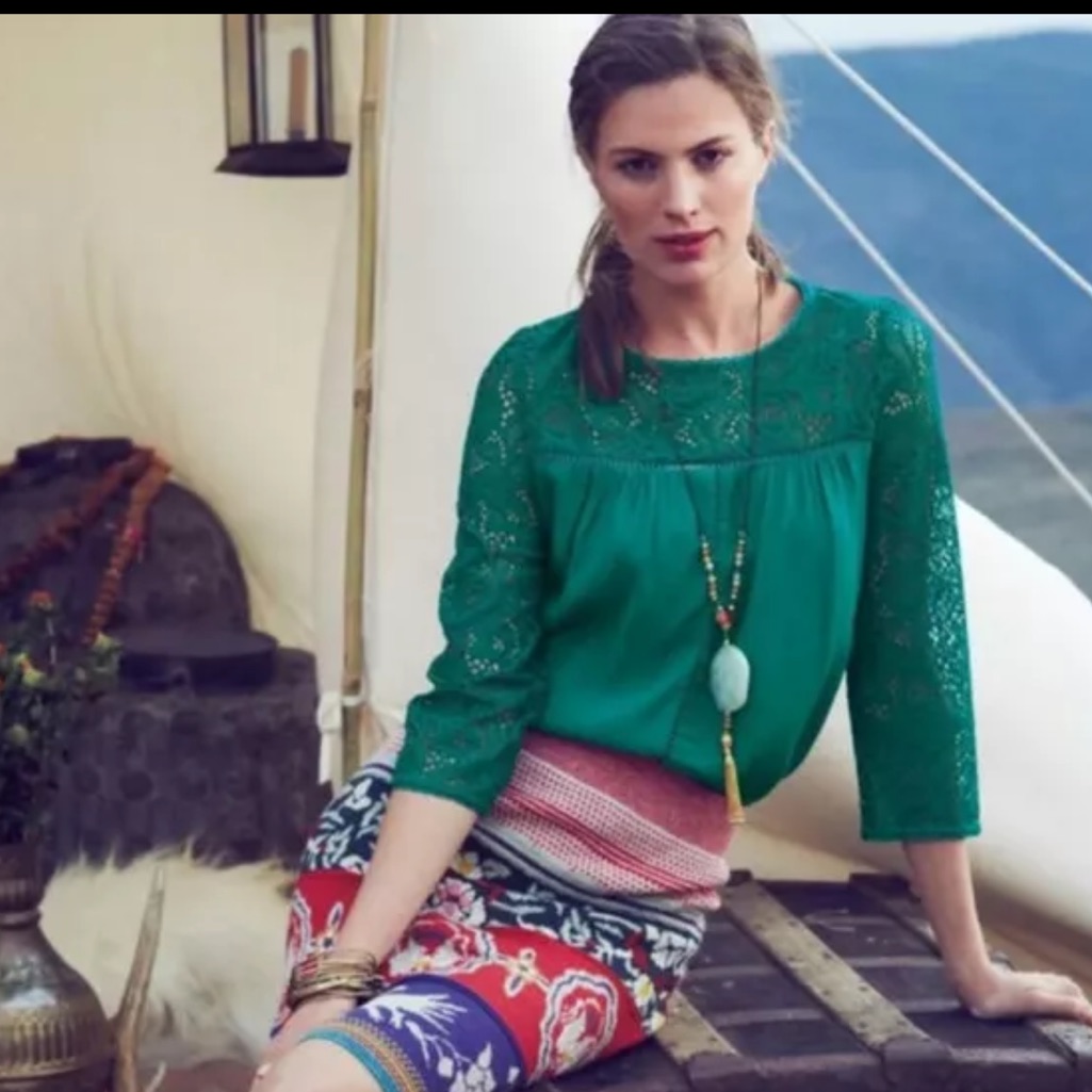 Moulinette Soeurs | Anthropologie Lace Cloaked Green Blouse Size 6.